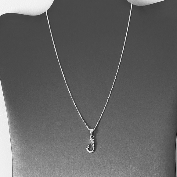 Sterling Silver Small Fish Hook Necklace, Fishing Chains, Fisherman Jewelry - Picture 2 of 9